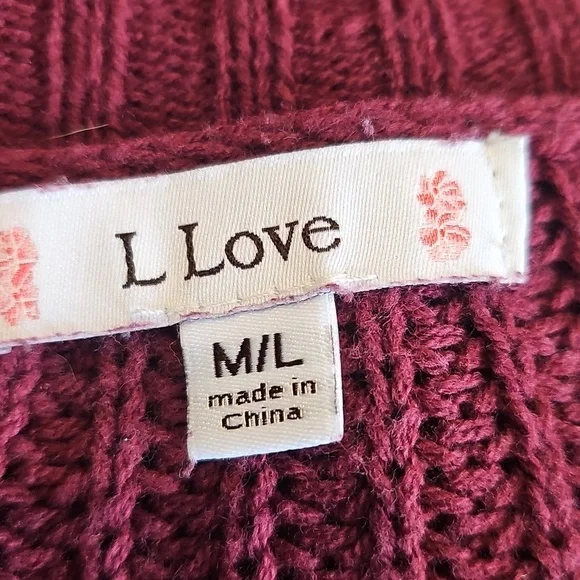 L Love Women's Burgundy Cable Knit Long Cardigan - Picture 5 of 7